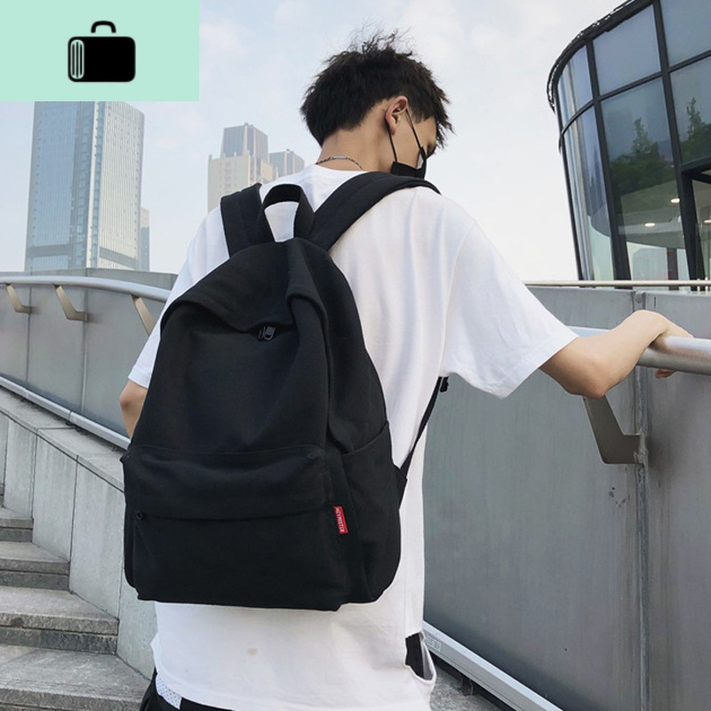 帆布背包男时尚潮流初高中大学生书包女大容量简约休闲旅行双肩包NEW LAKE 酒红色