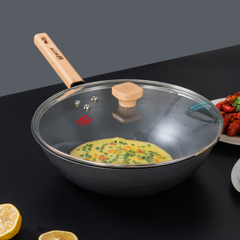 康巴赫(KBH)精铁不生锈炒锅KGS-C32BA 32cm大直径通用炉灶有盖设计 无涂层不易粘锅高清大图