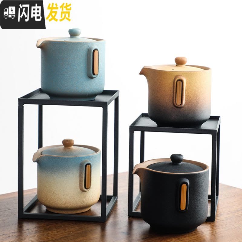 三维工匠日式粗陶手抓壶泡茶壶陶瓷家用大号防烫单茶壶功夫茶具泡茶器 手抓壶-黑渐变棕图片