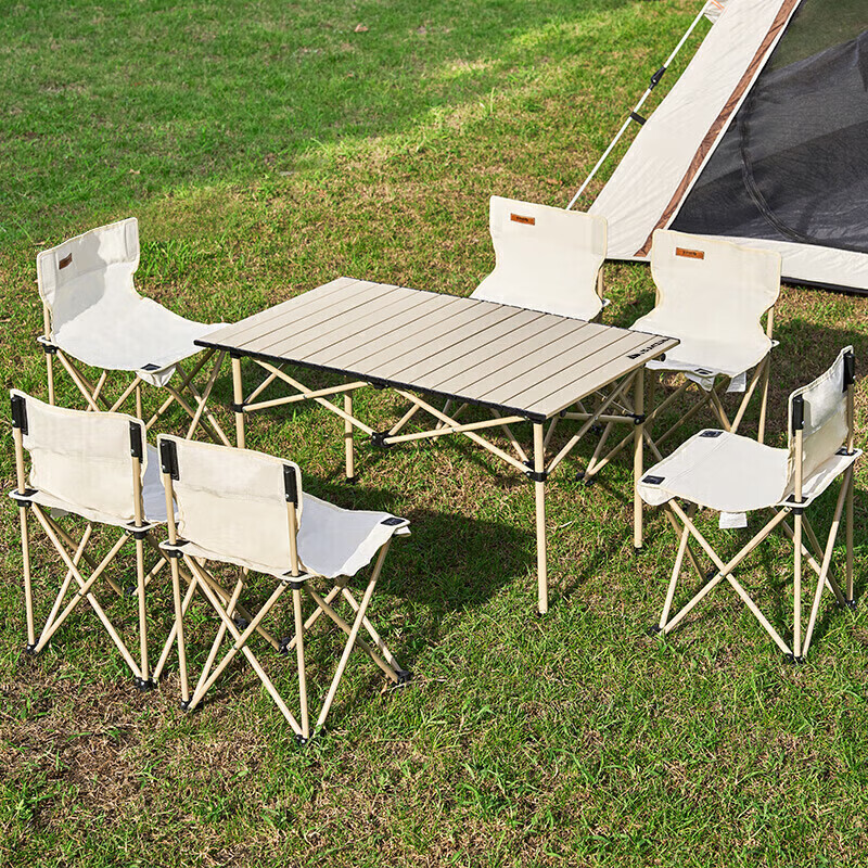 尚烤佳 SKJ-366 铝合金桌椅七件套 户外便携折叠桌椅套装 蛋卷桌高清大图