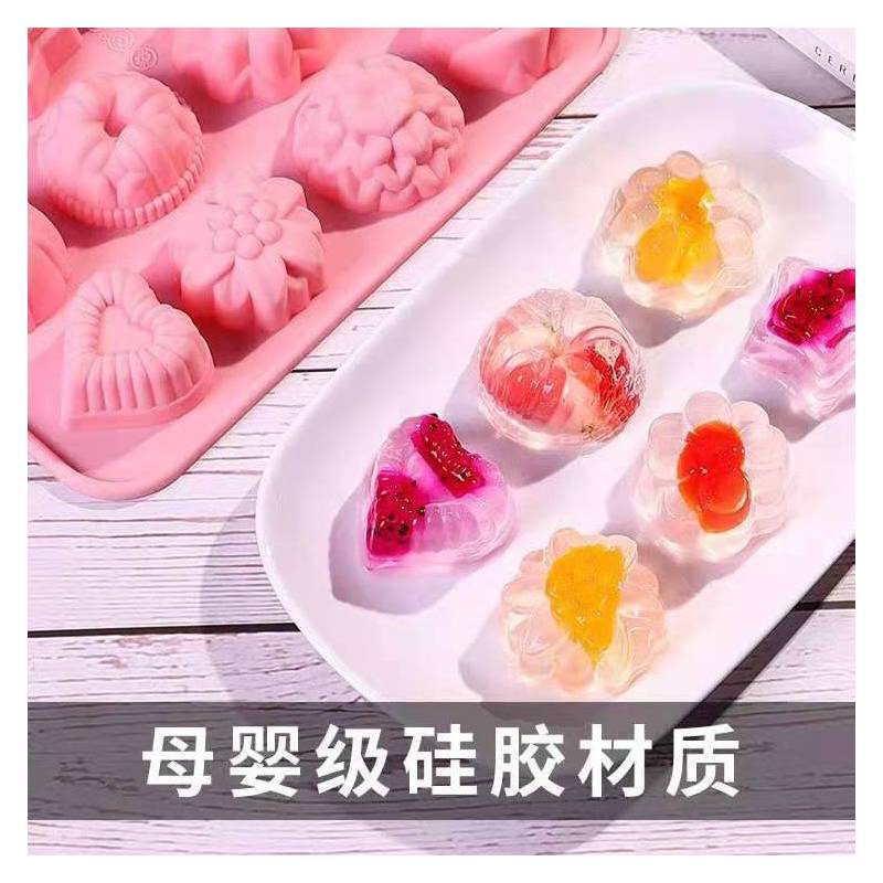 白凉粉果冻模具硅胶家用自制儿童布丁用的造型蒸钵仔糕|12连果冻硅胶模具[含防尘盖]