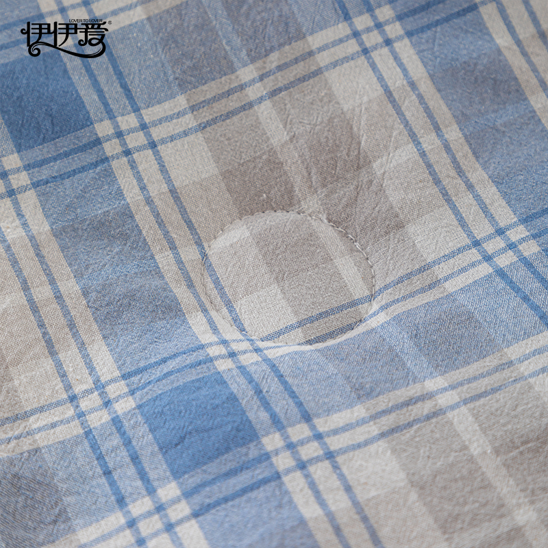 伊伊爱 全棉格纹夏凉被 格子蓝高清大图