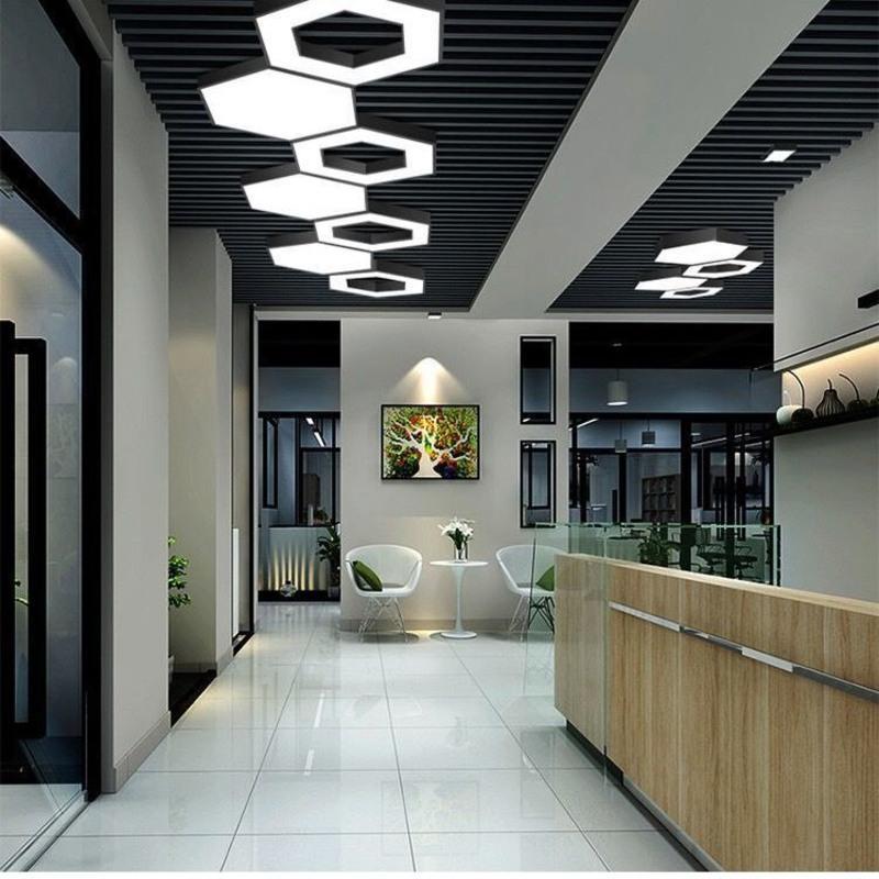 40cm实心黑框led六边形吊灯创意蜂窝异形造型办公室健身房网咖超市
