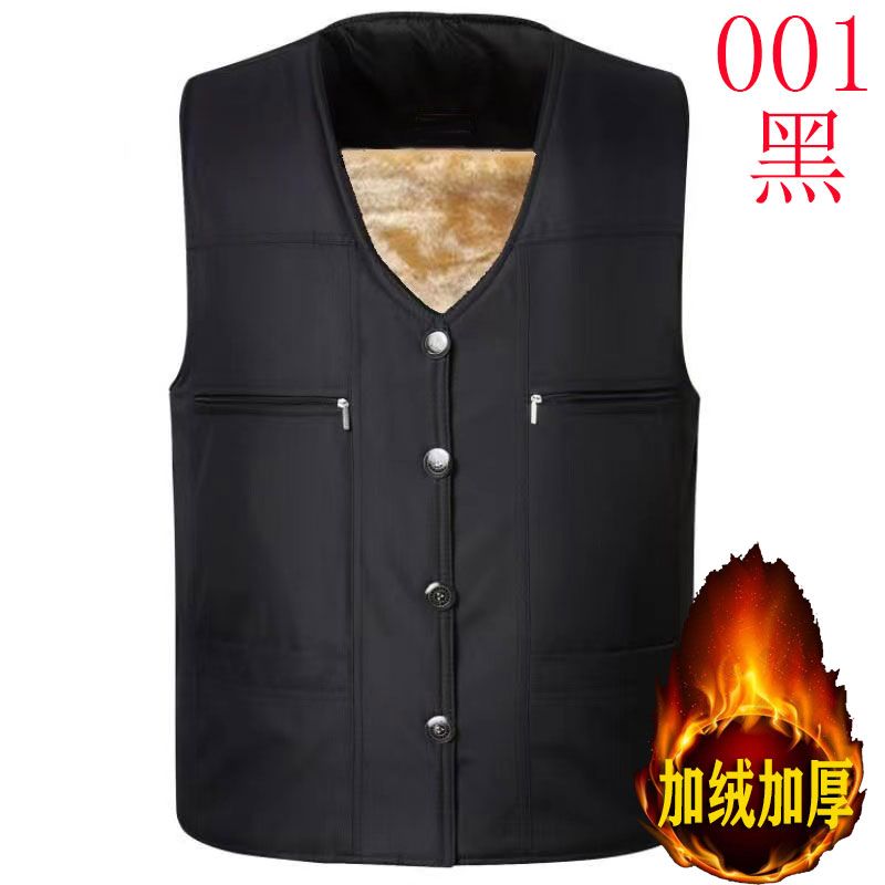 中老年男士马甲秋冬季爸爸装加绒加厚60岁老年人外穿坎肩保暖背心高清大图