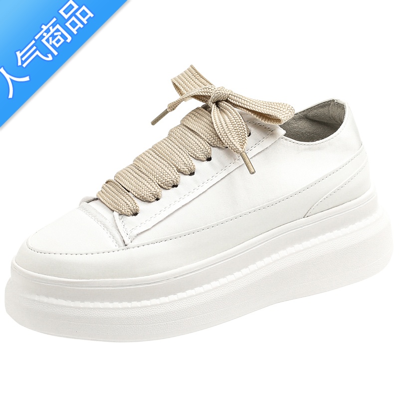 SUNTEK多巴胺绸缎鞋小众设计感小白鞋女2023新款厚底配裙子内增高帆布鞋 白色 40