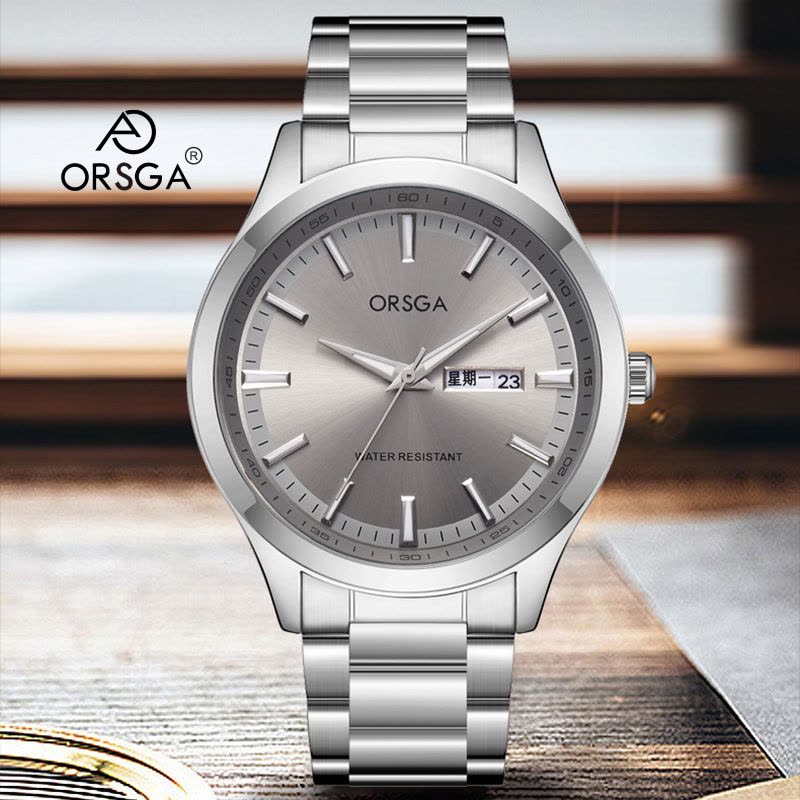 ORSGA手表男简约男士手表双日历时尚休闲经典学生男表石英表腕表1165G图片