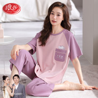 睡衣女款夏季2025新款纯棉短袖七分裤可外穿甜美大码家居服春秋款