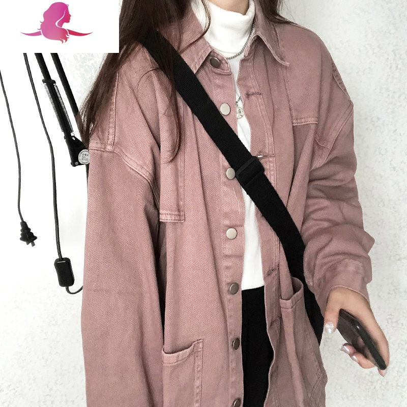 艳如飞复古工装牛仔外套女春秋慵懒风韩版宽松外穿长袖百搭衬衫港风衬衣衬衫
