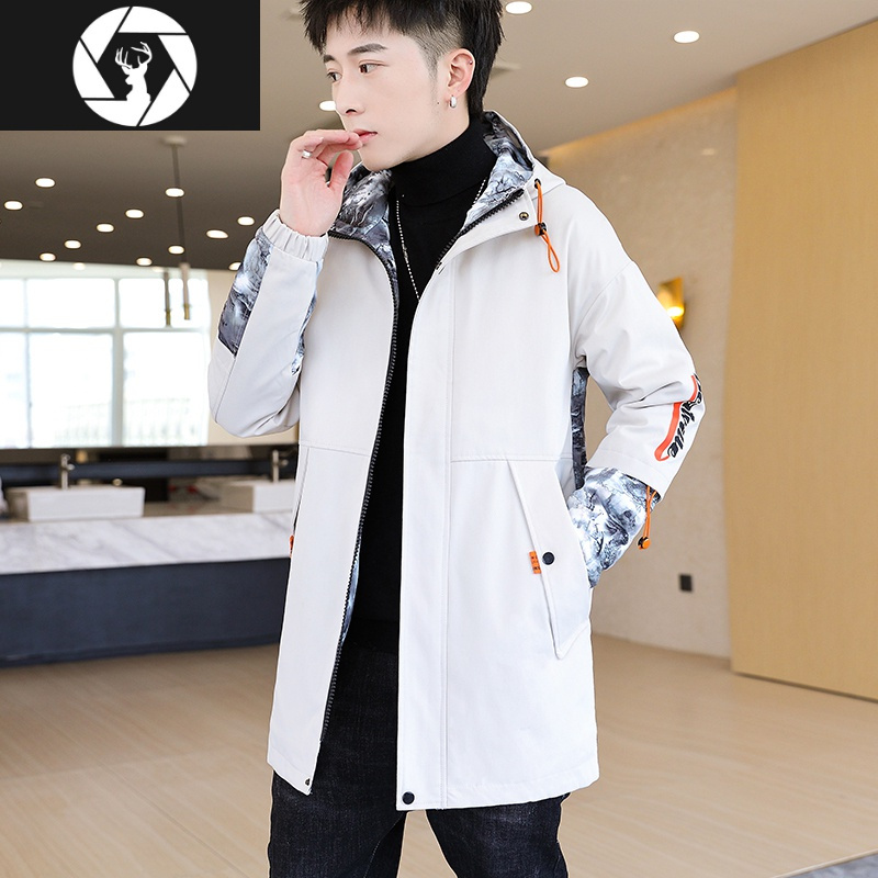 hongzun外套男秋冬季韩版潮流加绒厚夹克男士冬装上衣服青少年中长款