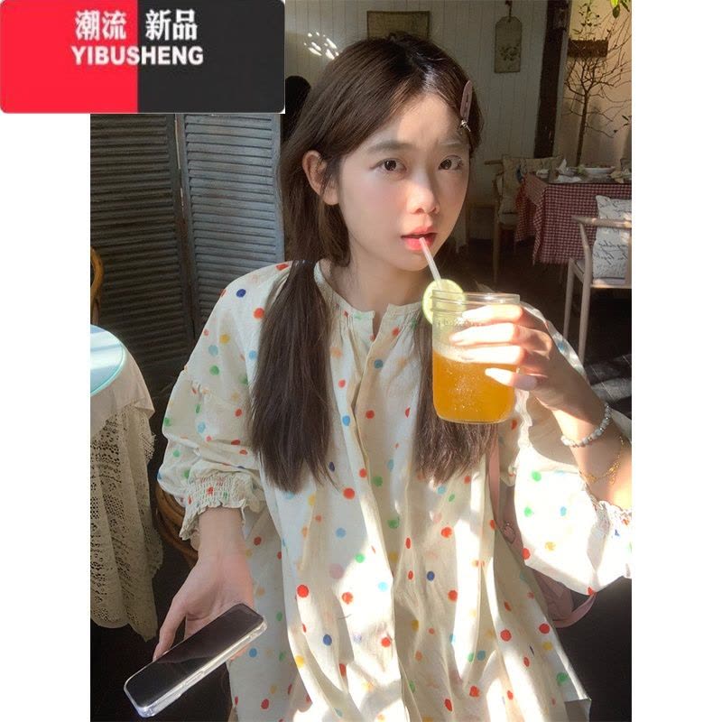YIBUSHENG波点长袖衬衫裙甜美裙子女季新款气质短裙宽松小个子日系连衣裙图片