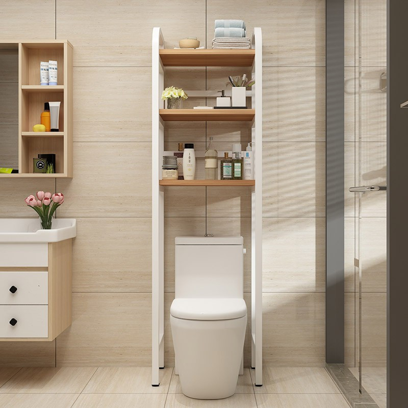 卫生间落地马桶架上面置物架靠墙浴室多层收纳架厕所钢木架免打孔三维
