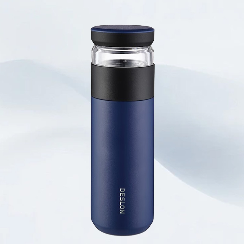 德世朗保温杯500ml独立茶仓茶水分离蓝色高清大图
