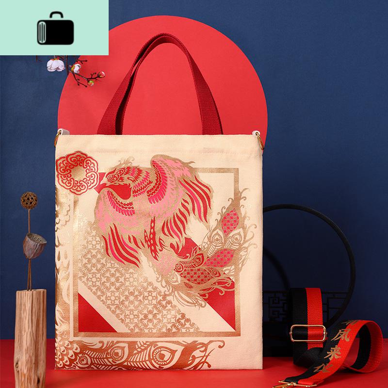 瑞兽呈祥帆布包男女通用大容量百搭简约时尚单肩挎包时尚国潮挎包NEW LAKE女士单肩包