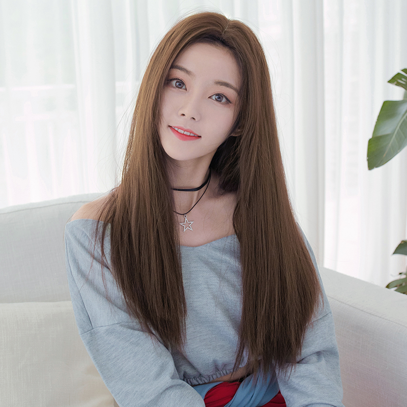 假发女气质长直发古风汉服一片式中分头顶补发片长发发块棕黑色