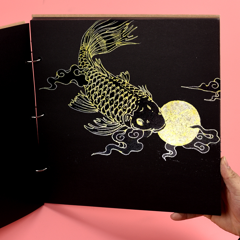 手绘本素描绘画本黑卡纸活页本牛皮纸可拆卸内页黑色手帐黑卡本子