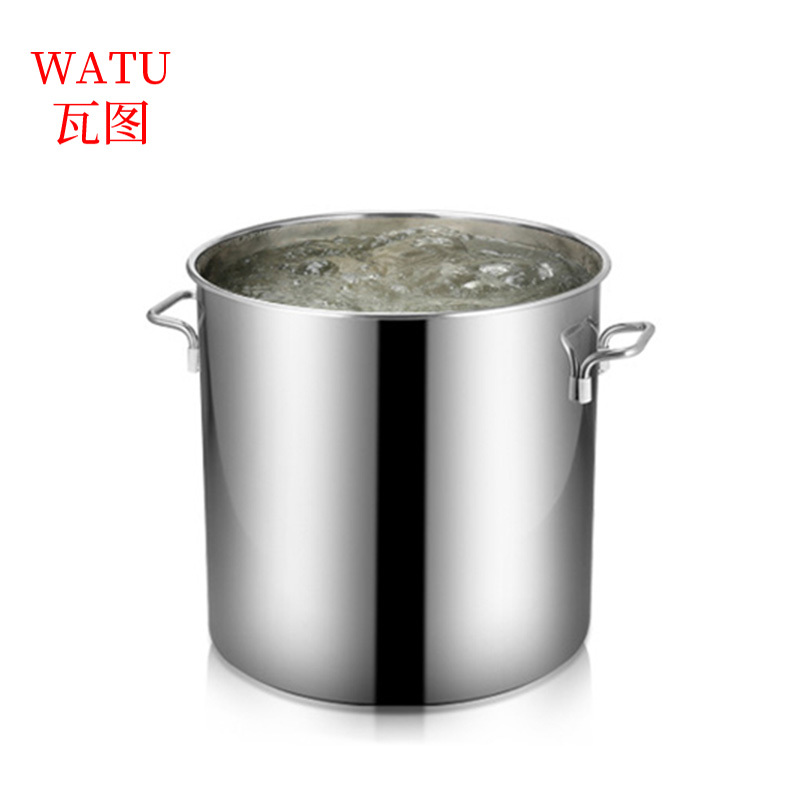 瓦图 电磁炉用 不锈钢复合底汤桶 35cm *35cm 圆桶带盖汤锅 1个装高清大图
