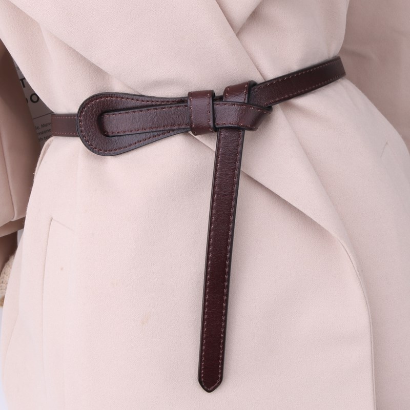 盛世尼曼时尚毛衣大衣腰带女细装饰皮带皮配裙子打结韩版简约百搭黑色