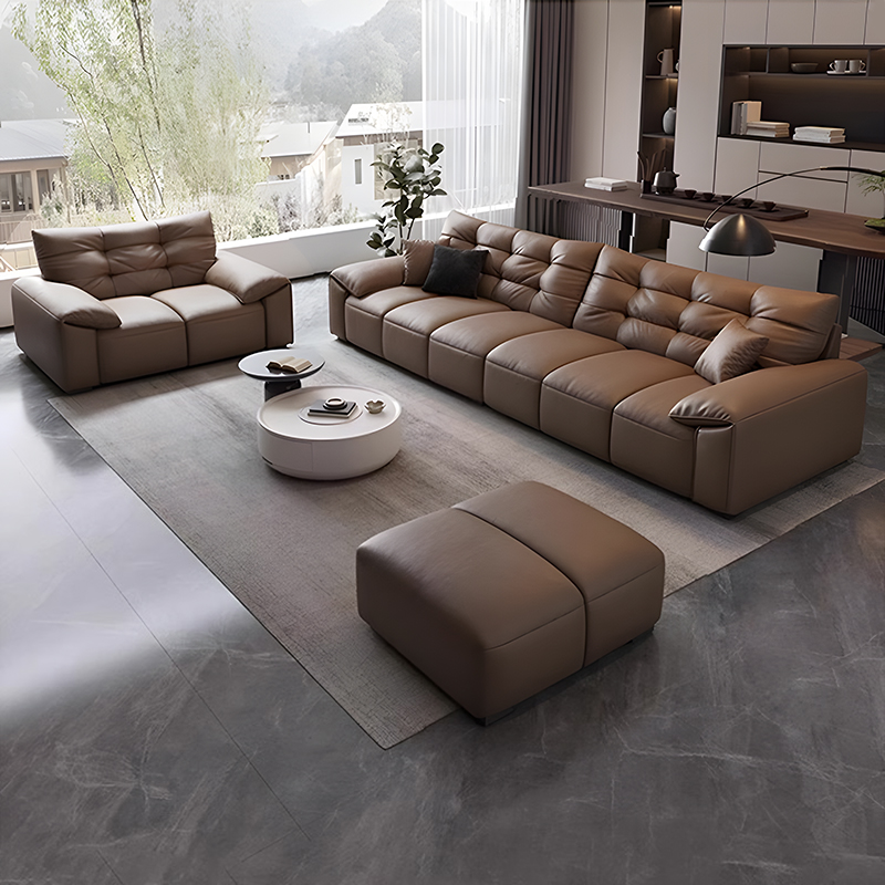 欧梵森 欧梵森意式真皮沙发客厅大小户型简约现代大象耳朵直排皮艺沙发办公家具椅高清大图