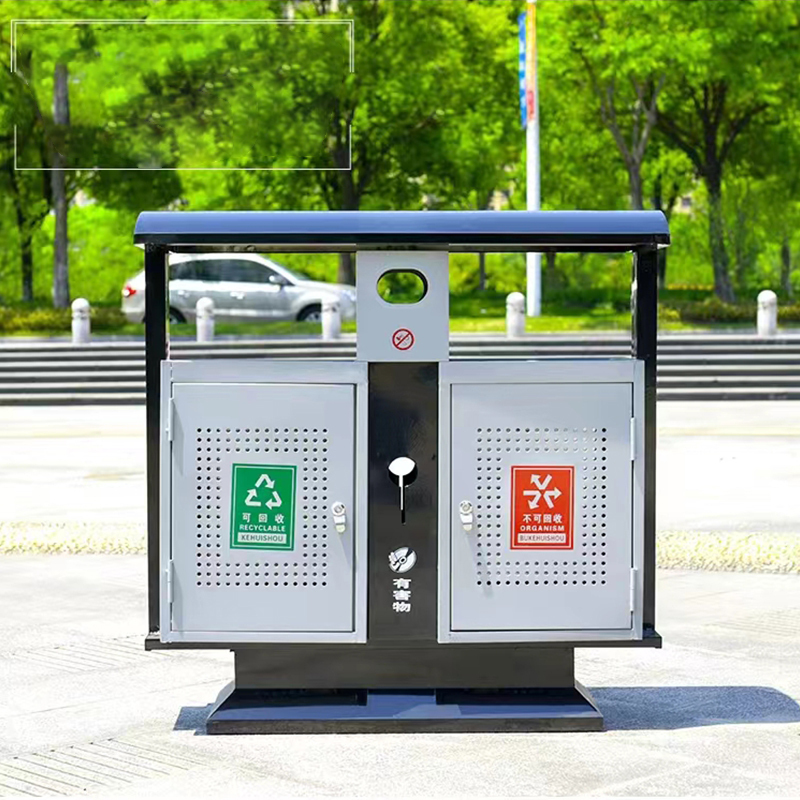 正斌户外垃圾桶大号环卫不锈钢木分类双果皮箱室外垃圾箱冲孔桶