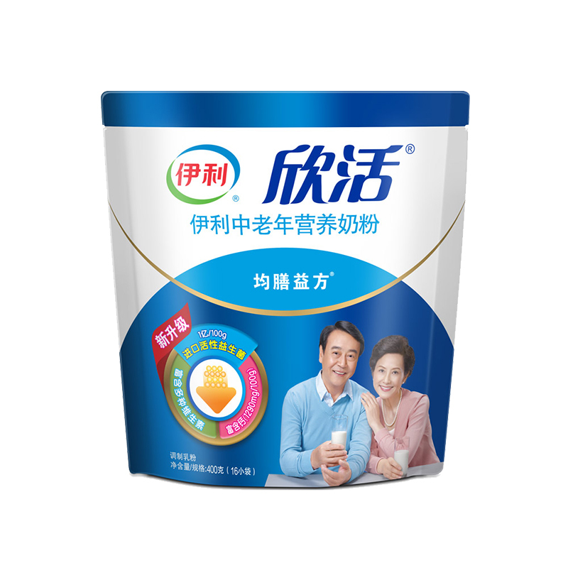 伊利欣活 中老年营养奶粉400g袋装 成人奶粉 富含钙 维生素 独立小包装16*25g