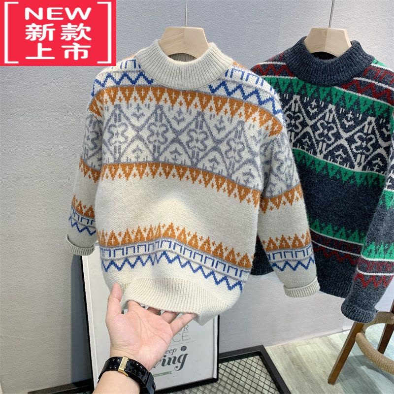 可莉允卡芙恰恰童装 中大童韩版提花毛衣22冬季新品潮流洋气针织衫图片