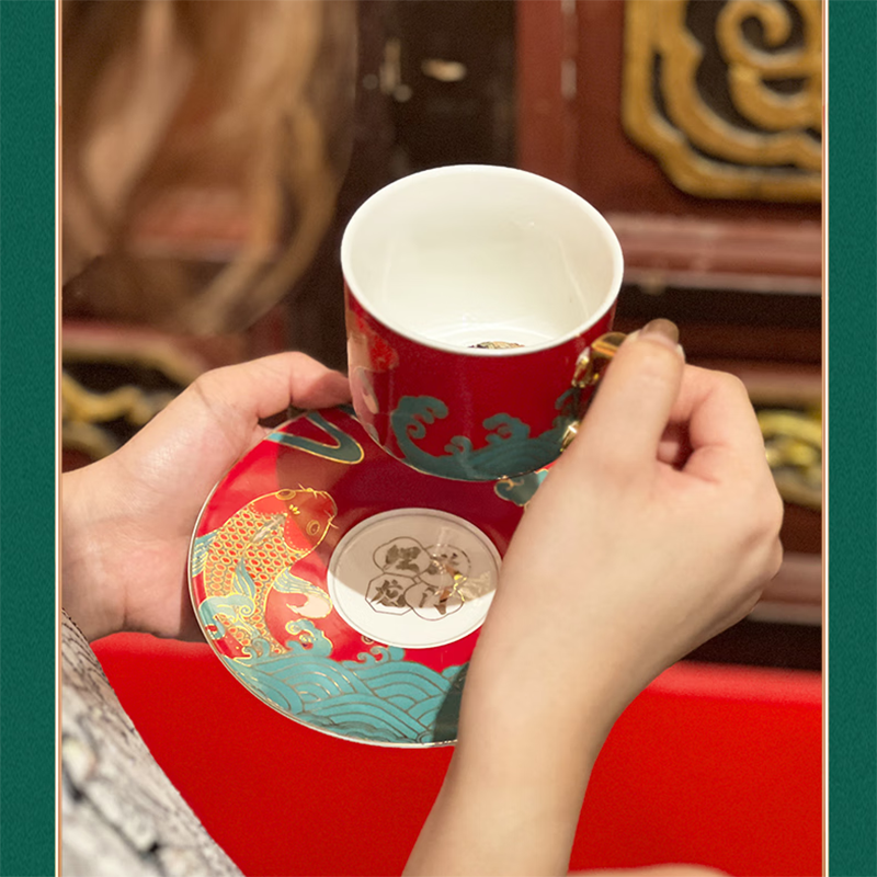 勿一 鲤跃龙门 暖心礼A 国潮陶瓷咖啡杯蝶+焖茶养生壶温控款+新会陈皮白茶组合套装高清大图