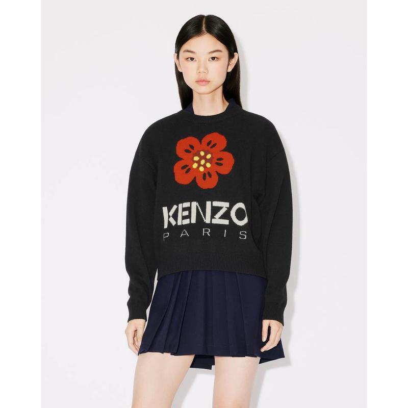 高田贤三(Kenzo)女款羊毛毛衣圆领时尚百搭嵌花徽标休闲套头衫秋
