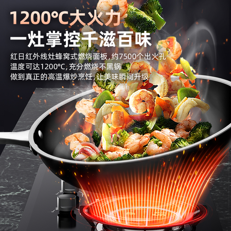 红日(RedSun家用红外猛火燃气灶 台嵌两用60min固定定时 70%高热效节能省气爆炒猛火红外线灶 EX36B天然气高清大图