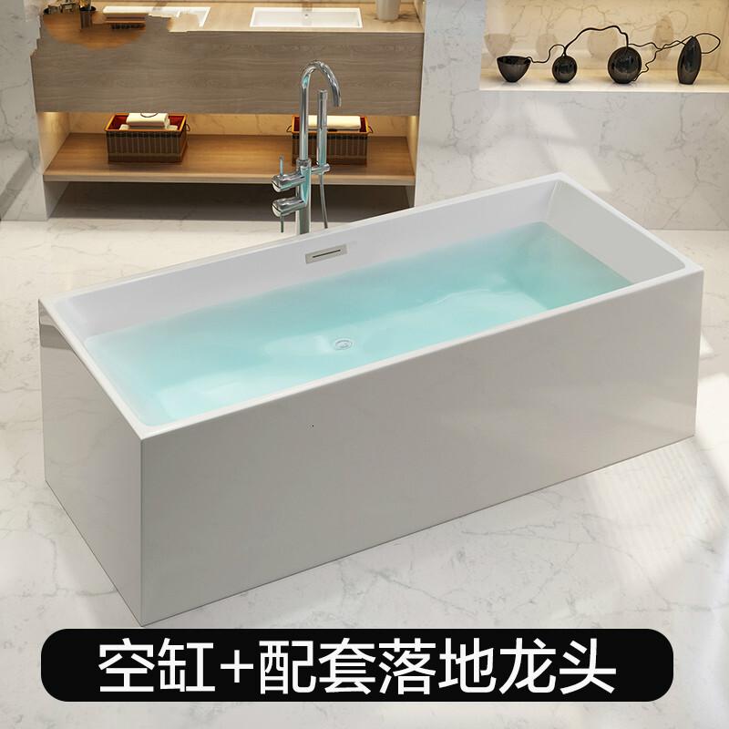 新款家用浴缸亚克力小卫生间独立式浴缸方形薄边1.4-1.8米波迷娜BOMINA高清大图