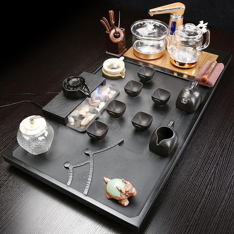 家柏饰(CORATED)整块乌金石茶盘茶具套装家用全自动四合一功夫茶具整套石茶台茶道