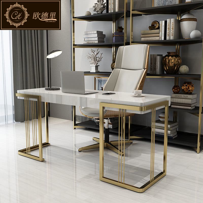 后现代轻奢书桌钢琴烤漆不锈钢电脑桌简约办公桌家用写字台图片