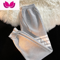 七斓华夫格卫裤男潮牌高级感休闲裤男加绒加厚宽松运动裤子男裤