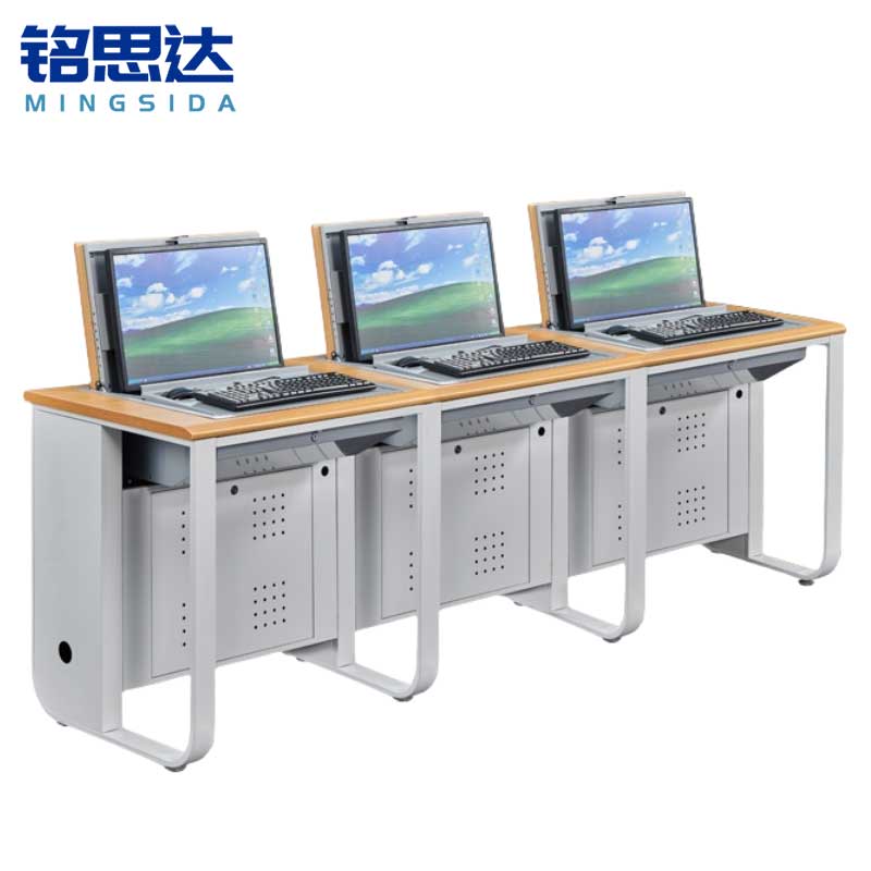 铭思达翻转电脑桌三人位张高清大图