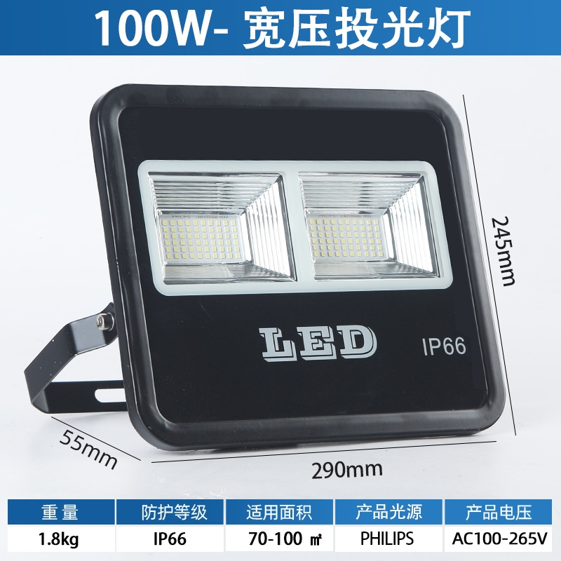 匹牧PM-TPD-0004足瓦高亮度led贴片方形投光泛光灯防水户外灯100W 隔离驱动白光 单位:个