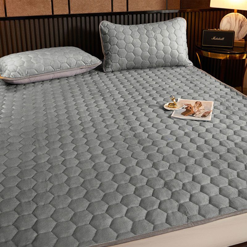 冬季可机洗薄床垫软垫法莱珊瑚绒加绒保暖毛毯褥子垫被防滑 高级灰 200*220cm单件