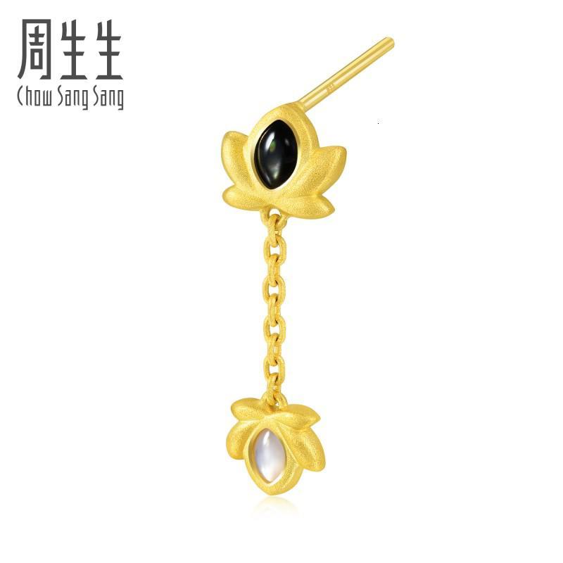 周生生chowsangsang足金文化祝福文化小品莲花贝母耳钉黄金耳饰92492e