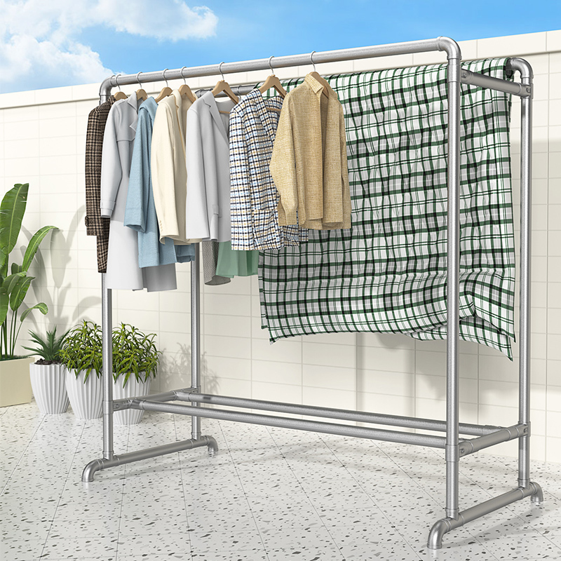 镀锌钢管晾衣架落地户外室外双杆水管家用阳台挂衣凉衣架收纳晾晒