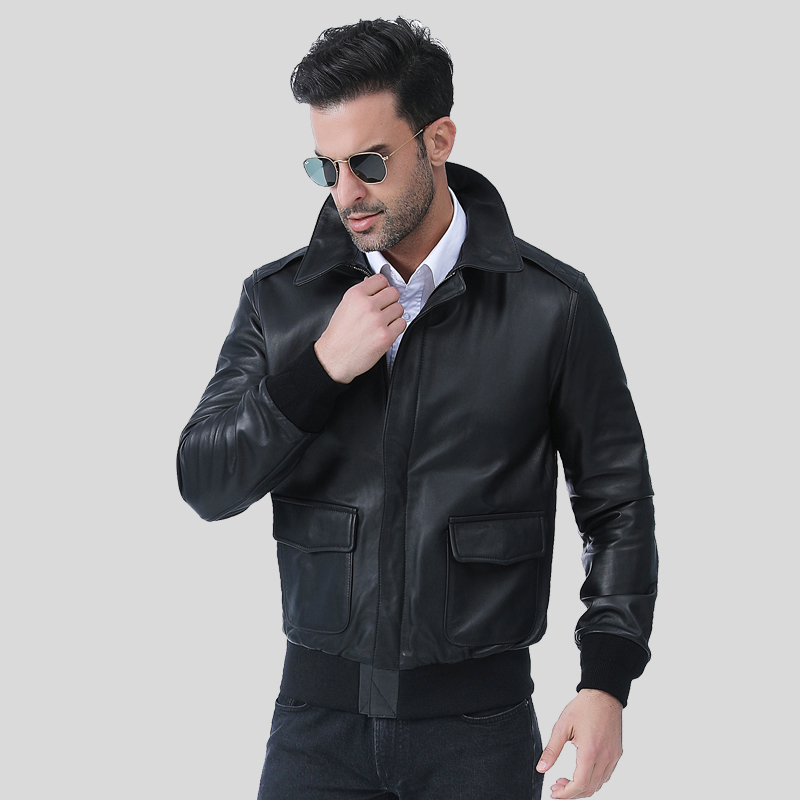 luxury lane男士皮衣 真皮皮衣 绵羊皮a2飞行夹克外套