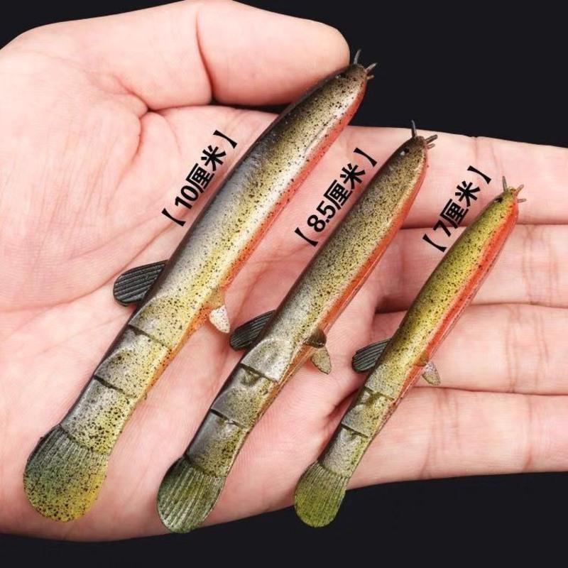 新款仿生泥鳅软饵路亚假饵翘嘴鳜鱼鲈鱼黑鱼鲶鱼软虫跳底配铅头钩 7厘米2.2克 红头白身泥鳅 一包6条软饵+2枚配套铅头钩