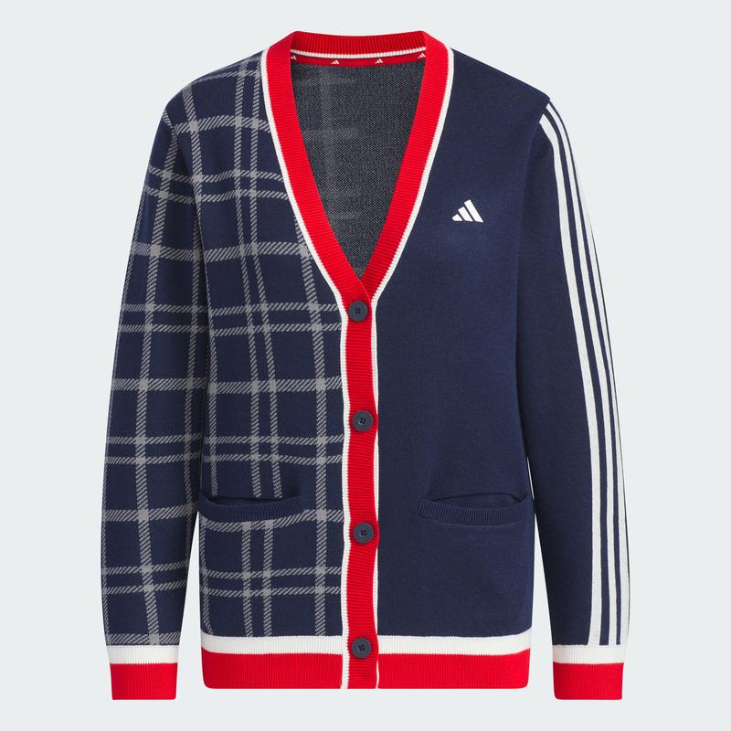 阿迪达斯(adidas)女士运动夹克经典三道杠格子针织开衫时尚保暖环高清大图
