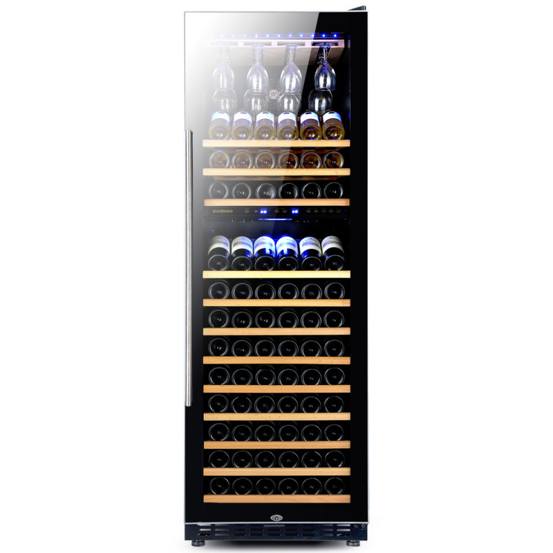 尊堡(zunbao)BJ-508D 高端风冷 压缩机恒温双温红酒柜 智能恒温 触摸控制 168支装508升 黑色 挂杯款