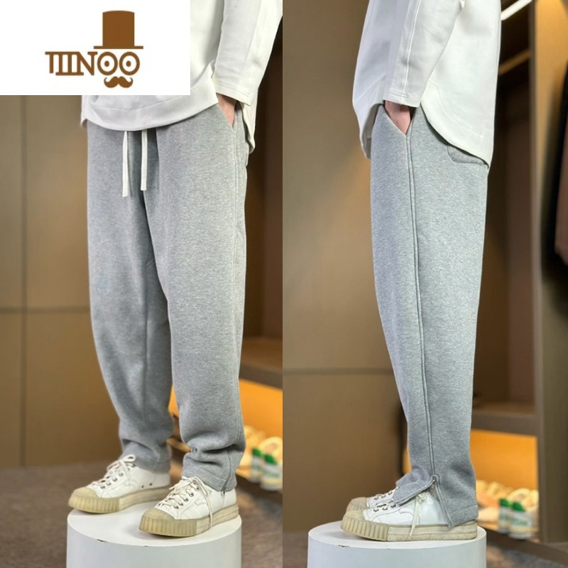 YANXU2023年秋季休闲裤子男ins高街侧开叉直筒裤潮流宽松脚裤季流裤高高清大图