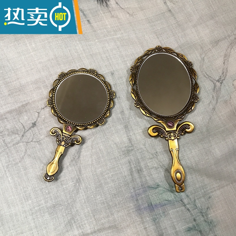 敬平手持镜子带柄香云纱手工布艺便携桌面可立中式复古折叠随身小镜子便携式用镜 23高清大图