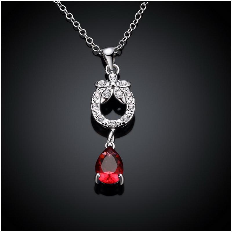 N099Women Silver Necklace 日韩简约宝石坠项链女防过敏银饰品送女朋友七夕情人节礼物