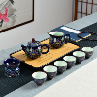 金镶玉 茶具套组 茶壶茶杯公道杯整套 珐琅彩茶具礼盒包装 繁花似锦