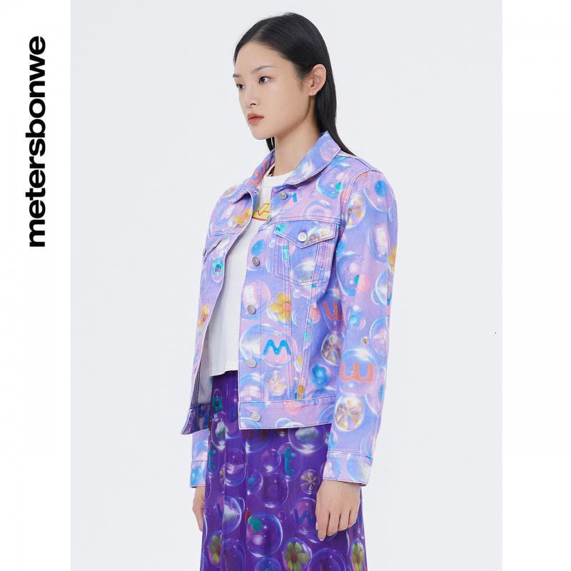 [1件5折价:279.5]美特斯邦威女时尚潮款印花牛仔外套图片