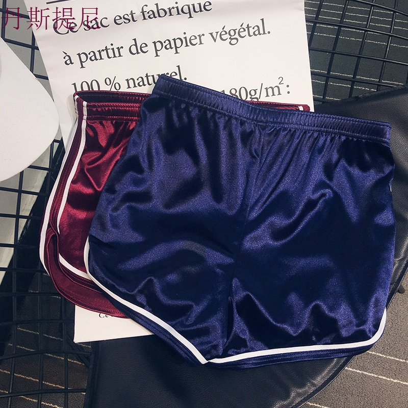 hiphop复古高腰显瘦阔腿绸缎光面ins超火的运动短裤女a字百搭热裤