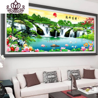 封后(FENGHOU)新款十字绣客厅迎客松山水画风景流水生财大幅满绣线绣刺绣2019 [满绣]精准印花品质棉线[中格3股
