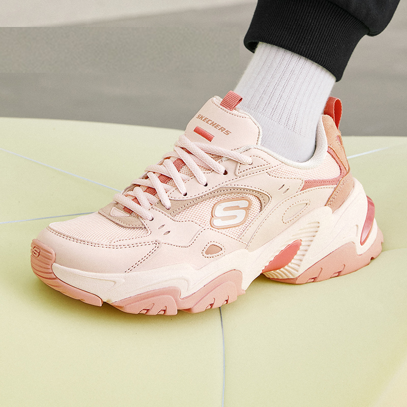 Skechers斯凯奇女鞋新款透气轻便机甲鞋复古厚底运动老爹鞋149916-PINK ZP高清大图