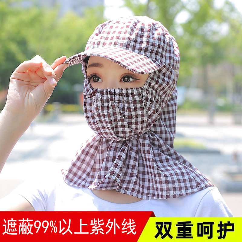 户外劳动帽子女夏季棉麻太阳帽遮脸护颈防晒帽骑车干活采茶遮阳帽
